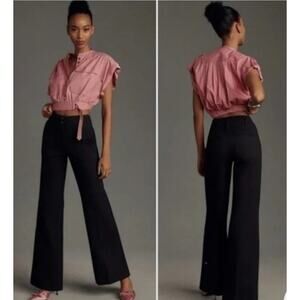 Maeve Anthropologie The Naomi Ponte Wide-Leg Flare Pants Stretch Black Sz 4